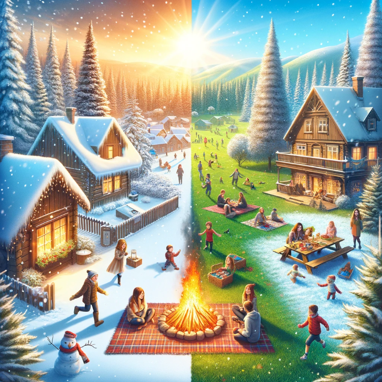 In the quaint town of Evergreen, nestled between the whispering woods and the serene sea, the debate between the merits of winter and summer was a timeless tradition. Among its residents, two voices stood out: Nora, who cherished the winter's embrace, and Sam, a devotee of summer's blaze. Nora loved the winter for its quiet beauty and the profound sense of peace it brought to her heart. "Winter," she would say, "is the season of warmth and wonder. It's when the world slows down, and we gather closer, sharing stories by the fireplace, sipping on hot cocoa, and watching the snow gently blanket the earth. It's a time for reflection, for appreciating the simple joys, and for marveling at the intricate designs of each snowflake that falls from the sky. Winter teaches us patience and the value of warmth, both in our hearths and in our hearts." On the other hand, Sam argued with equal passion for the superiority of summer. "Summer is the season of life and laughter," he claimed. "It's when nature is at its most vibrant, bursting with colors and fragrances. The long days give us more time to explore, to embark on adventures into the wilderness, to swim in the cool waters, and to enjoy the bounty of the earth. Summer brings us together in celebration, under the open sky, with barbecues, picnics, and sports. It's a time when the sun warms not just the soil, but our spirits, encouraging growth and renewal." The town listened, as year after year, Nora and Sam shared their perspectives, each presenting a compelling case for their favored season. Nora spoke of the winter's magical snowfalls, the cozy nights, and the joy of the holiday season, bringing light and cheer to the darkest days. Sam recounted the summer's exhilarating thunderstorms, the joy of ice cream under the sun, and the thrill of fireworks painting the night sky on the Fourth of July. In Evergreen, the debate remained unresolved, for each season carried its own unique beauty and blessings. The townsfolk realized that perhaps the question was not which season was better, but rather how each season complemented the other, creating a year-round tapestry of experiences and memories. In the cycle of winter and summer, there was a rhythm to life, a balance between rest and activity, between introspection and exploration, between gathering close and reaching out. And so, Evergreen embraced both winter and summer, finding joy and value in the contrasts and the continuity of the seasons. The debate became a cherished tradition, a reminder of the richness of the world and the diverse pleasures it offers.